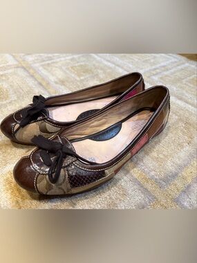 Coach Women's Signature Patchwork Ballet Flats in Brown/Tan/Pink